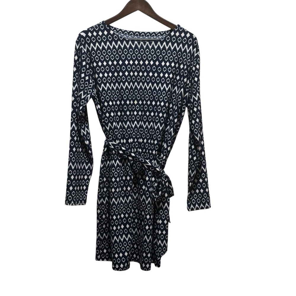 Coolibar Navy and White Geometric Long Sleeve Dress